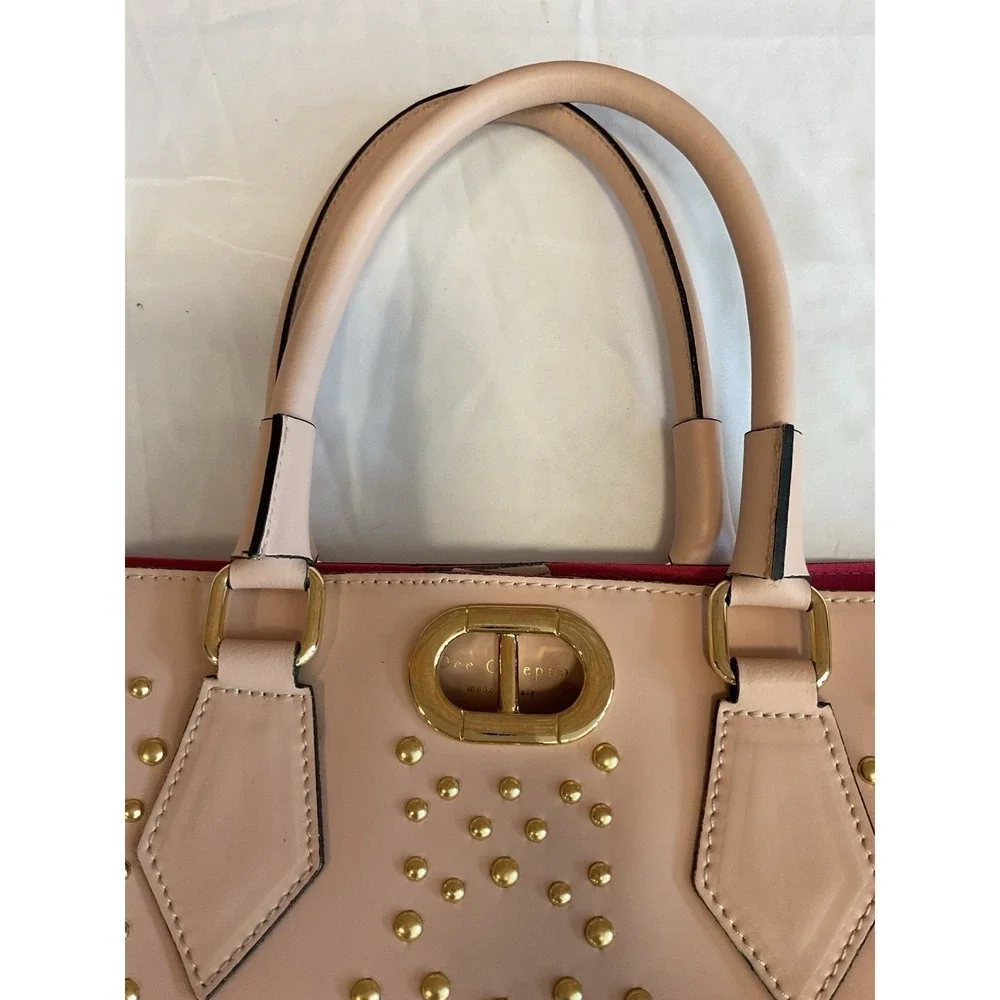 Dee Ocleppo Baby Pink Studded Leather Satchel Handbag Made In Italy NWOT